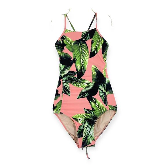 Albion Fit Weekender Waikiki Hawaiian Pink Palm Leaf One Piece Swimsuit M - Picture 1 of 8
